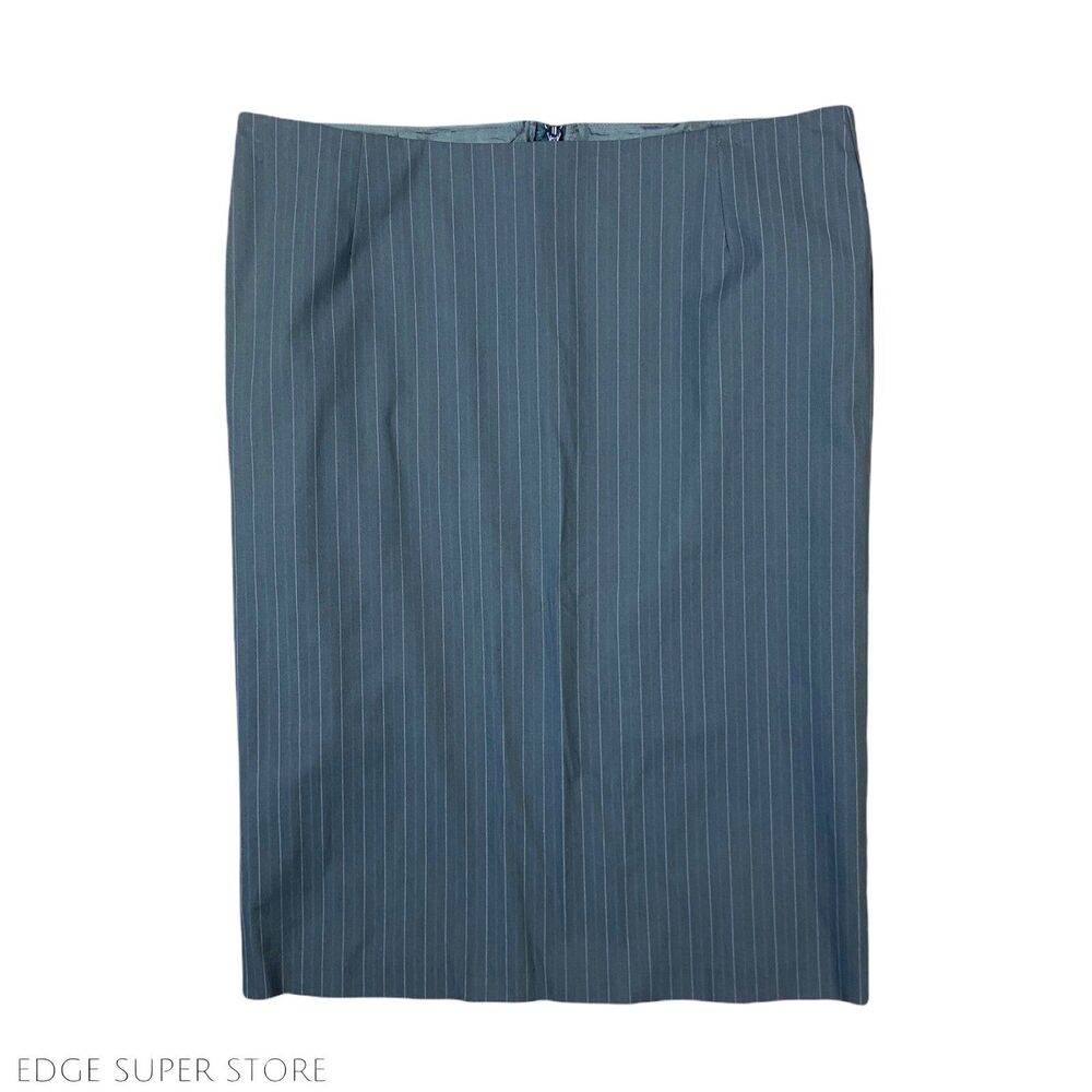 Sisley Dark Gray Straight Pencil Zip Up Short Pinstripe Slit Work Skirt Size 42